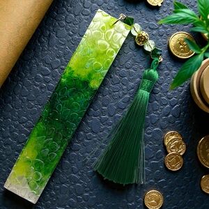 Hand-Designed 5" Artisan Resin Bookmark – Emerald Meadow